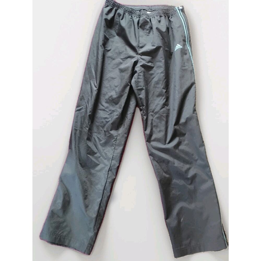 Adidas Track Pants Womens M Black with Teal Stripe Y2k Vintage Full Side Zip